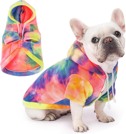 BAOBICUTE dog tie dye hoodie front view cozy winter pet clothes