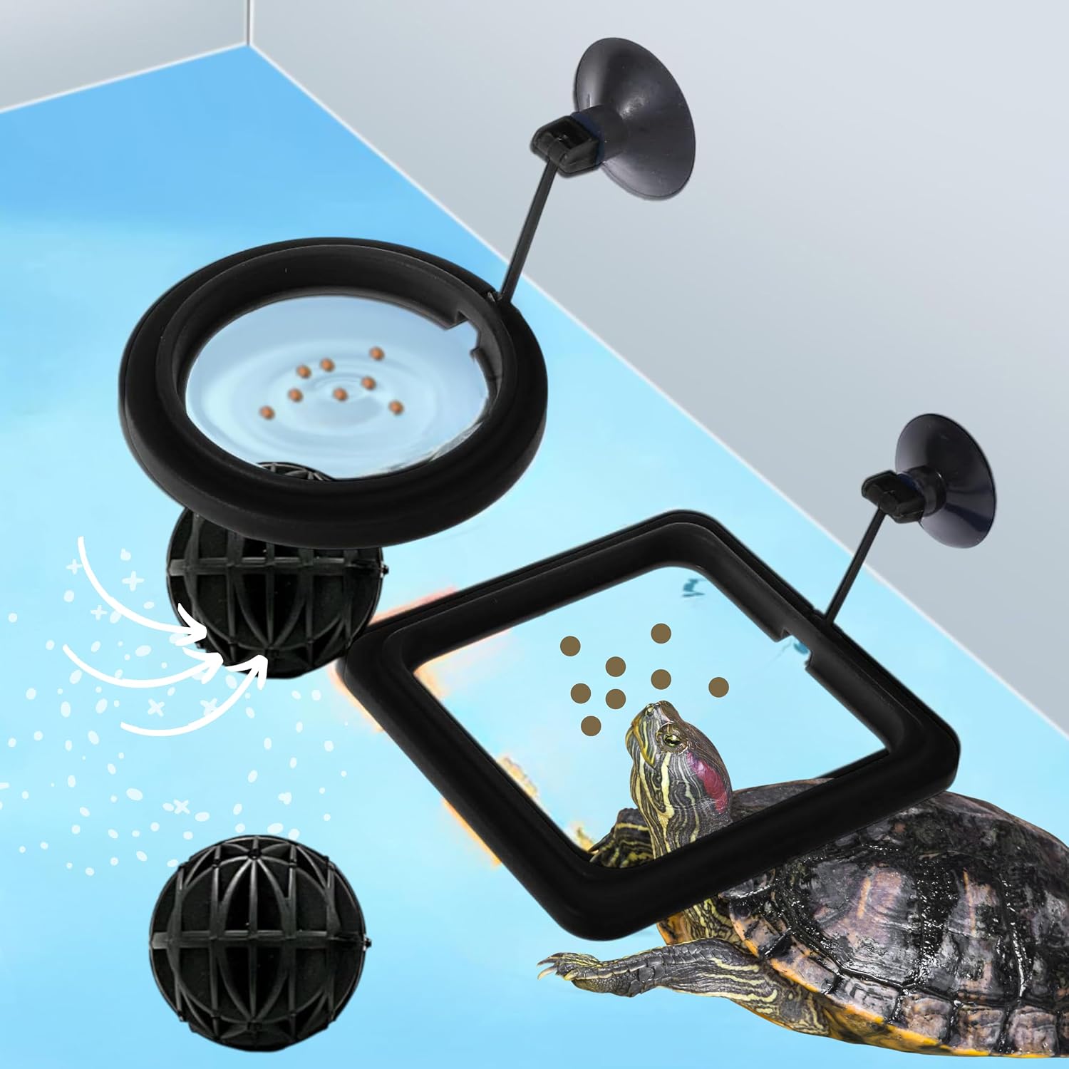 Complete eight piece packaging view of the USA imported turtle accessory kit