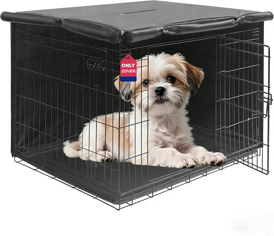HiCaptain dog crate cover front view on a standard twenty four inch wire kennel