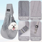 Small dog resting inside Natuya mesh sling bag