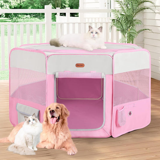 Seiyierr Dog Playpen, Portable Pet Play Pen Foldable Carrying Case, Puppy Pens Outsid for Small Cat Indoor/Outdoor, Removable Mesh Shade Cover - Image 1