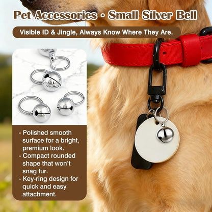 Six small silver pet charm pendants spaced evenly to display compact half inch sizing