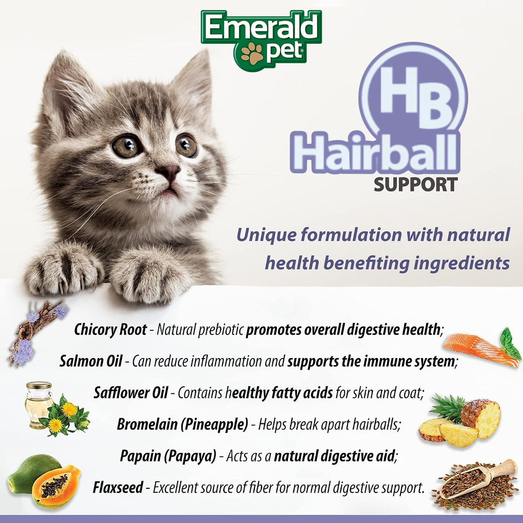 Emerald Pet hairball control treats bowl presentation
