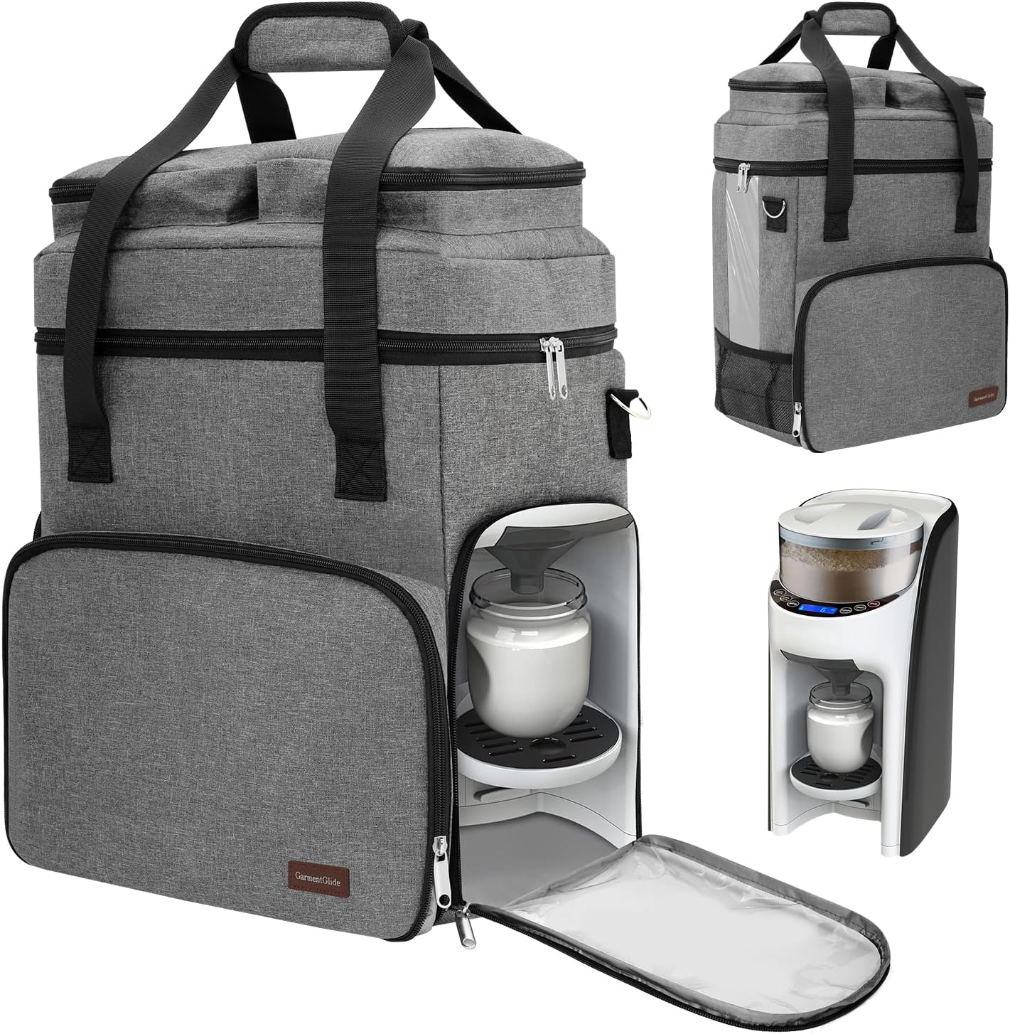GarmentGlide carrying case front view showcasing premium waterproof travel bag for baby formula mixer.
