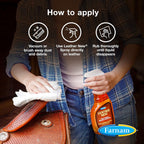 Farnam Leather New self polishing formula close up on premium packaging