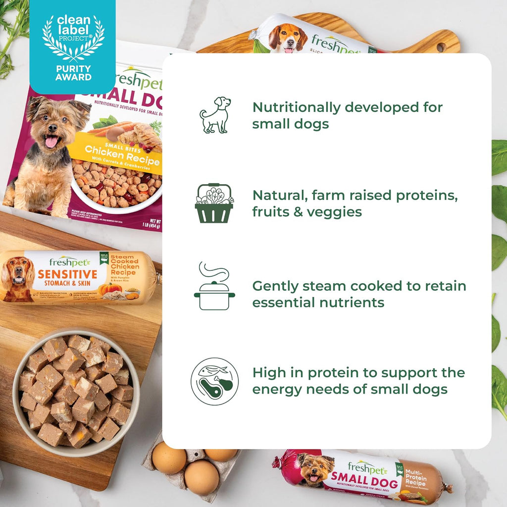Freshpet refrigerated slice and serve dog food packaging