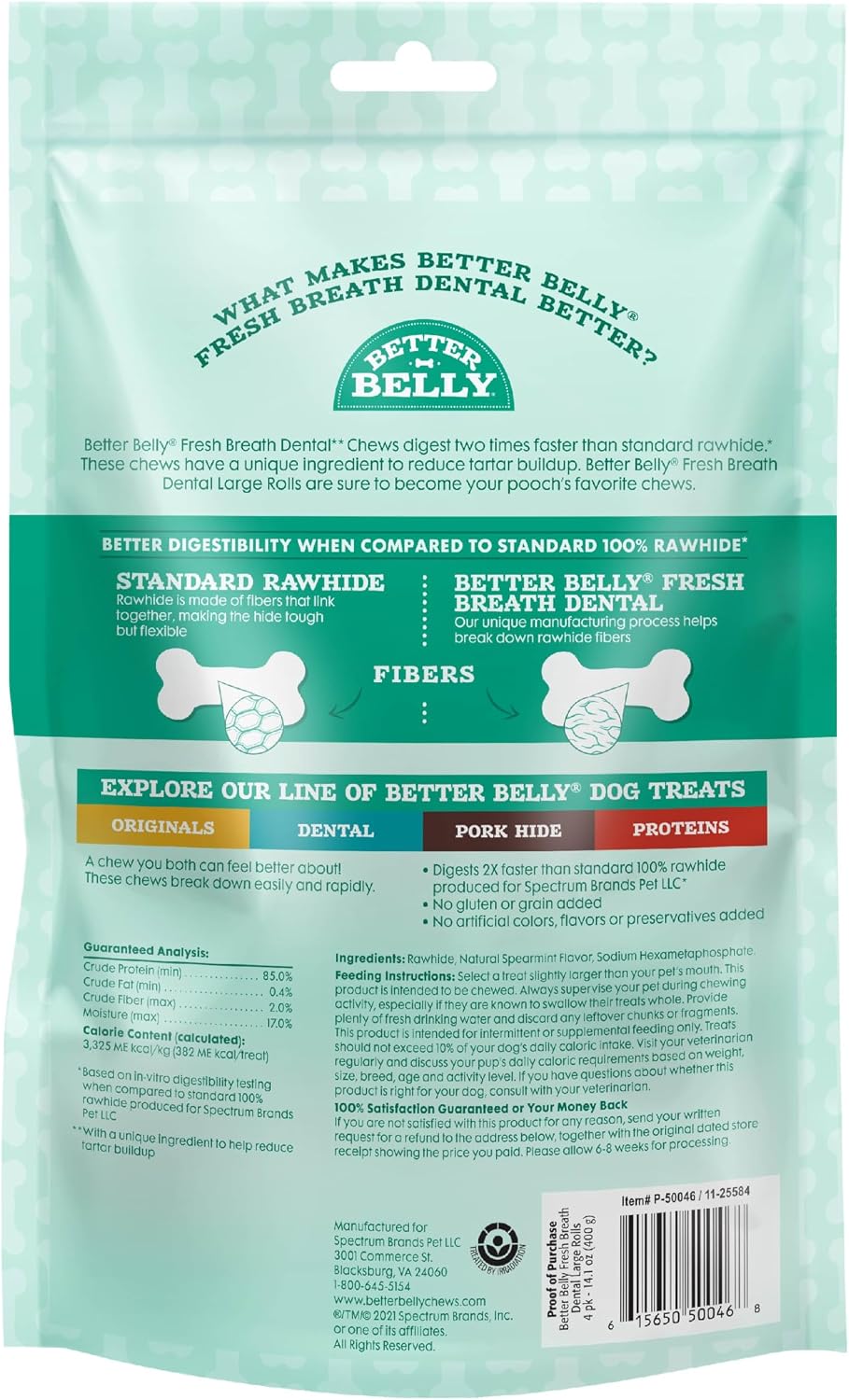 Better Belly spearmint flavor dog dental rolls four count packaging