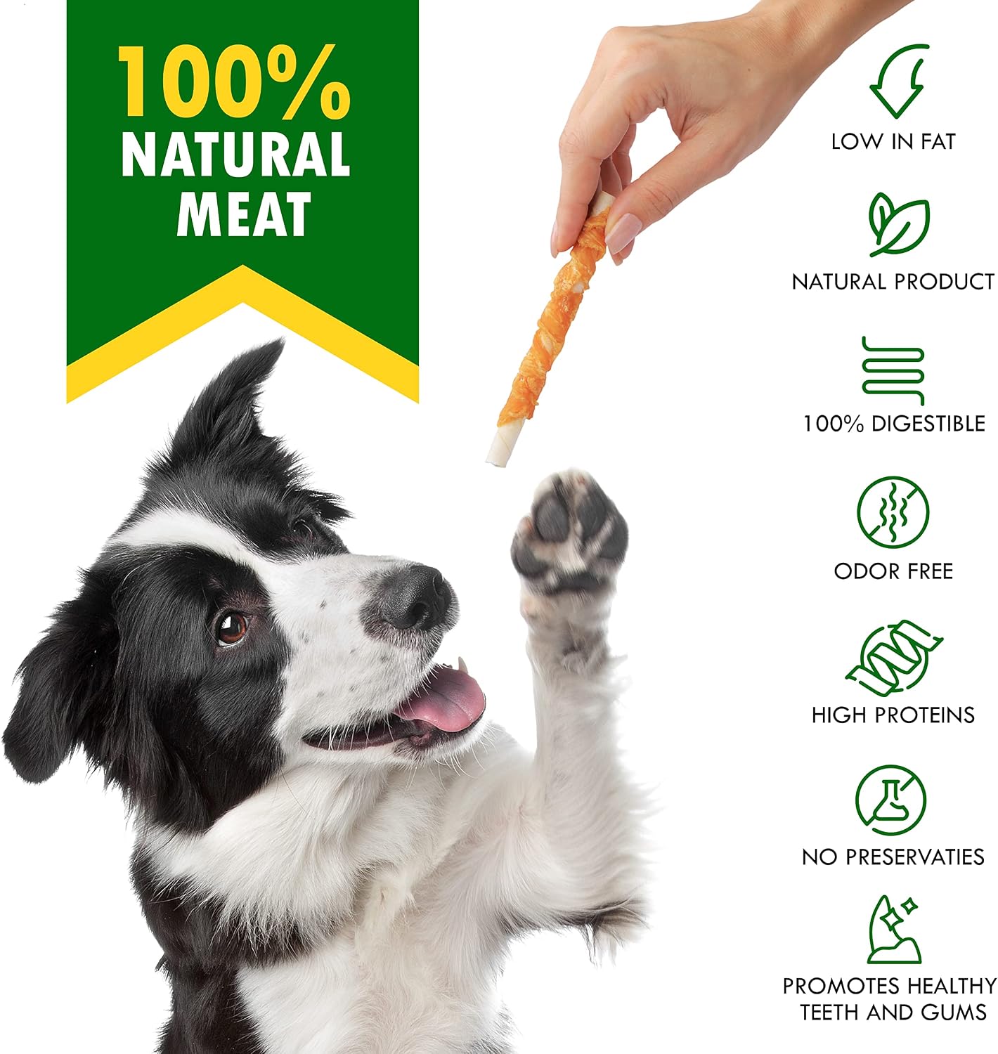 Natural rawhide chew sticks for dogs with real chicken