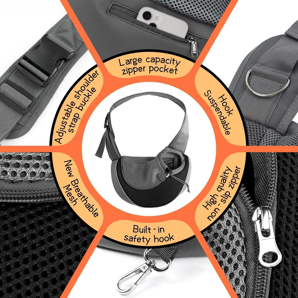 Detail of Yudodo pet sling safety hook and hardware