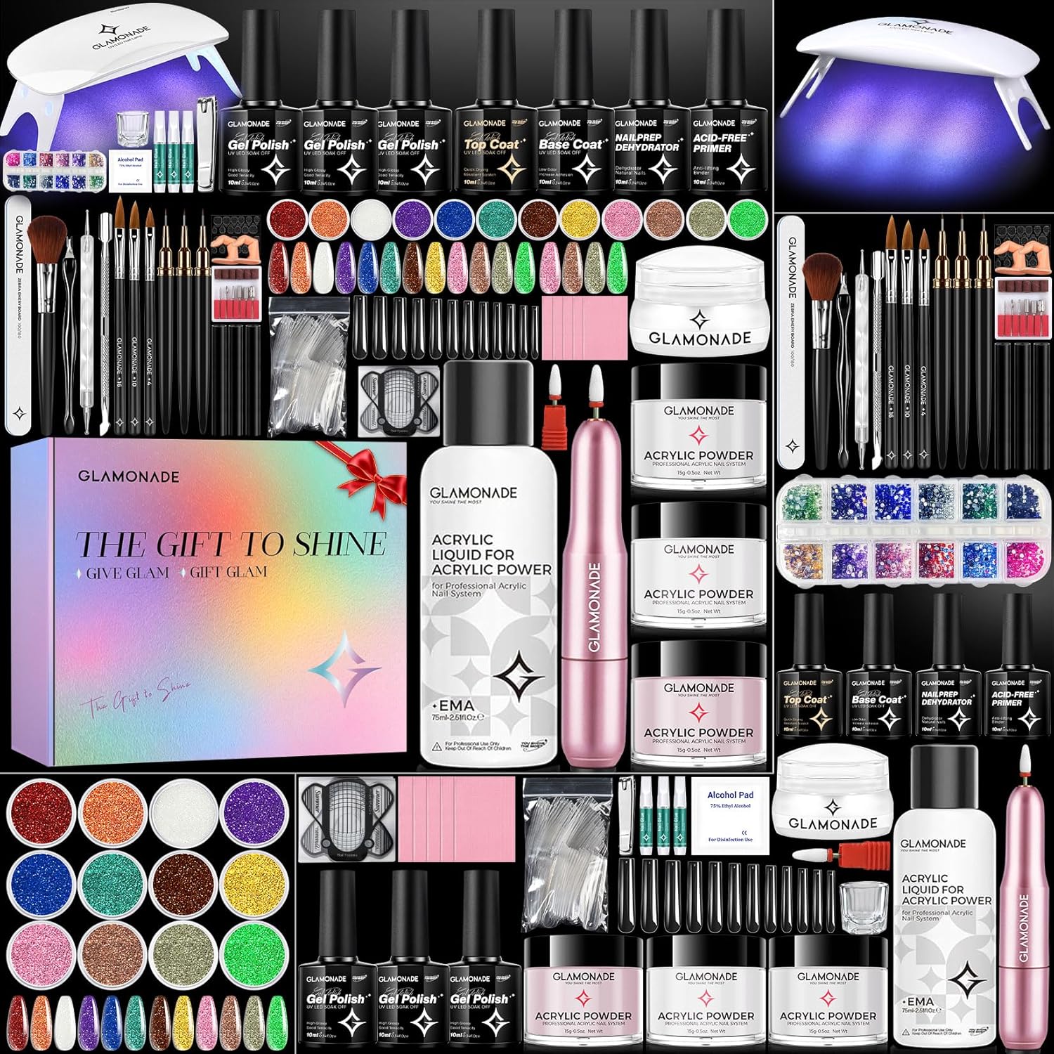 Glamonade acrylic nail kit for beginners with nail drill and UV lamp
