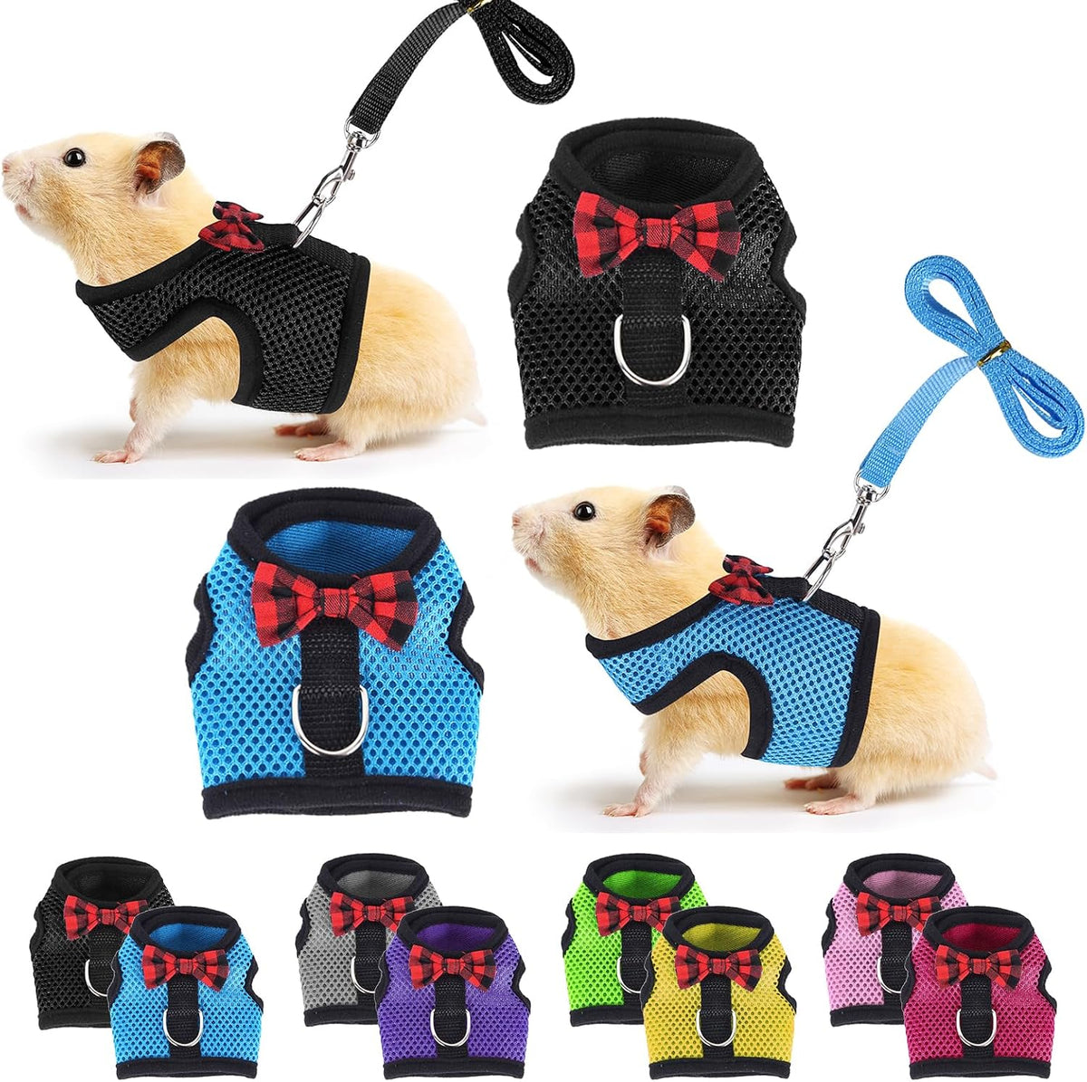 YiePhiot guinea pig harness and leash front view showing blue soft mesh vest