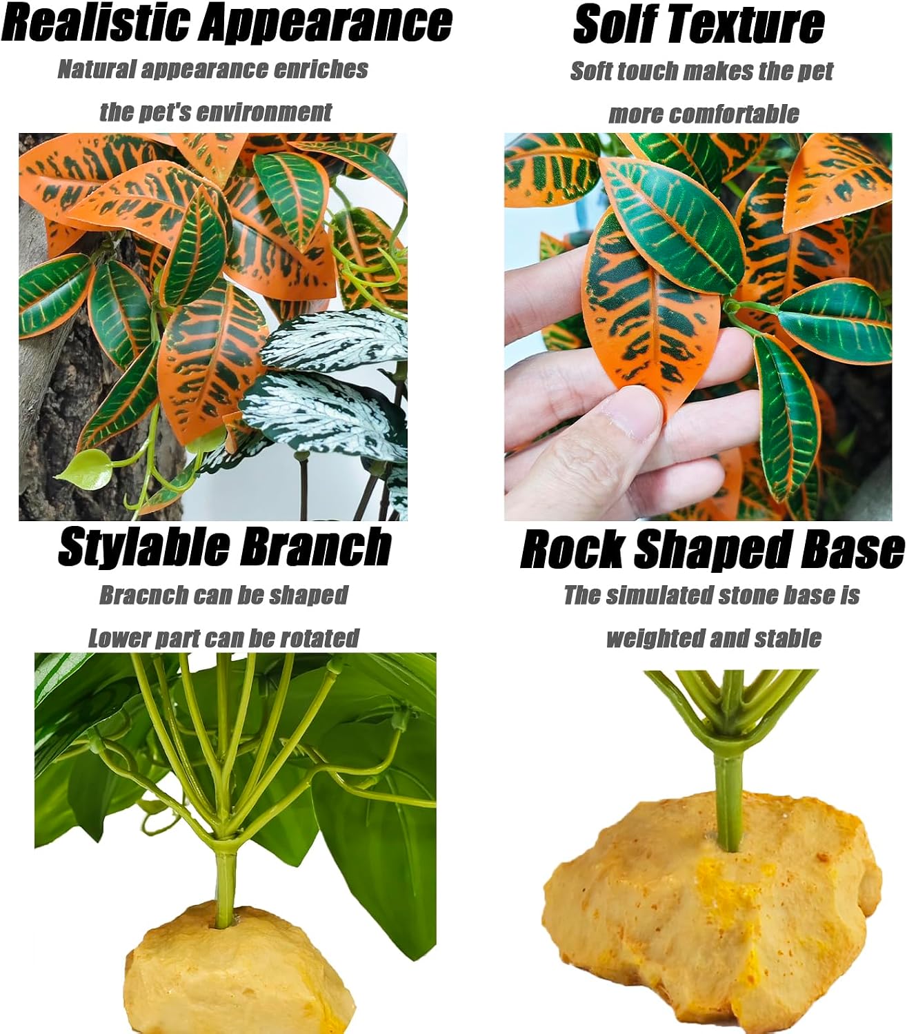 Woyrise Reptile Plants for Terrarium Decor, Ball Python Tank Accessories fit Bearded Dragon Crested Leopard Gecko Lizard Chameleon Snake Frog Tortoise Hermit Crab - Fake Codiaeum Variegatum - Image 5