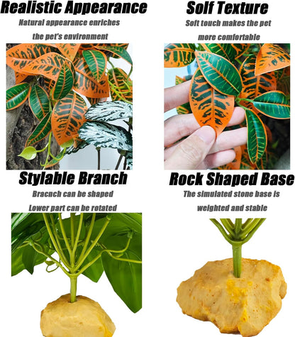 Woyrise Reptile Plants for Terrarium Decor, Ball Python Tank Accessories fit Bearded Dragon Crested Leopard Gecko Lizard Chameleon Snake Frog Tortoise Hermit Crab - Fake Codiaeum Variegatum - Image 5