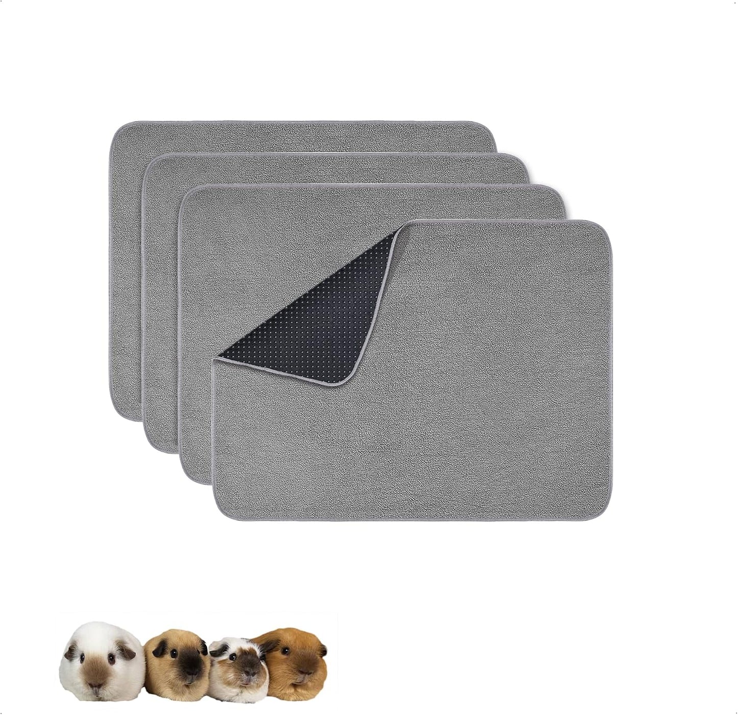 Guinea Pig Cage Liner, 4 Pack - Washable, Reusable, Leakproof Fleece Bedding Pads for Small Animals with Anti-Slip Bottom - for 15''X29'' Area, Gray - Image 12
