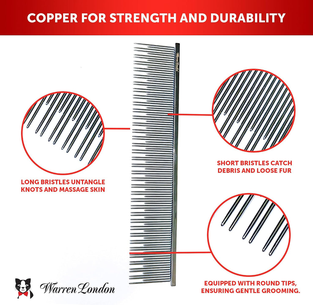 Warren London copper cat comb showing dual tooth design