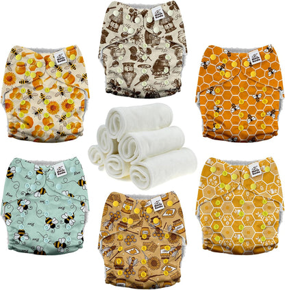 Mama Koala 3.0 pocket cloth diapers in Hardworking Bees design front view