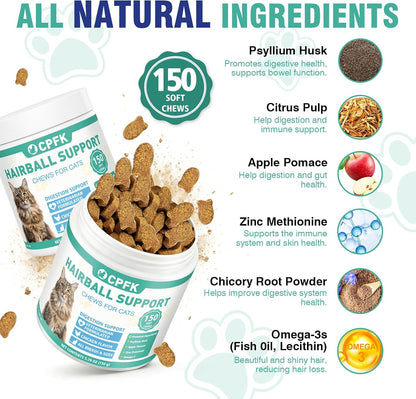 Natural digestion and coat support cat chews packaging back label