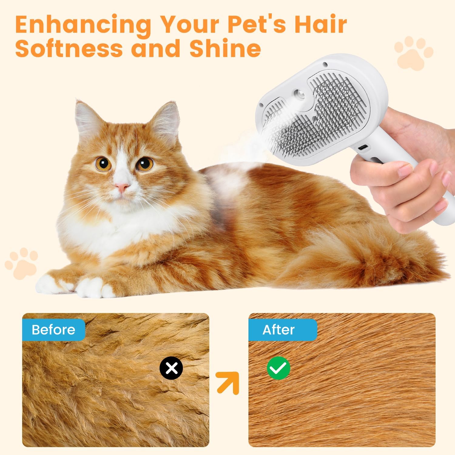 FourSeas anti static water mist spray brush removing loose undercoat from a long haired cat