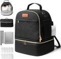 CarryWise large breast pump bag front view in black quilted fabric with gold zippers