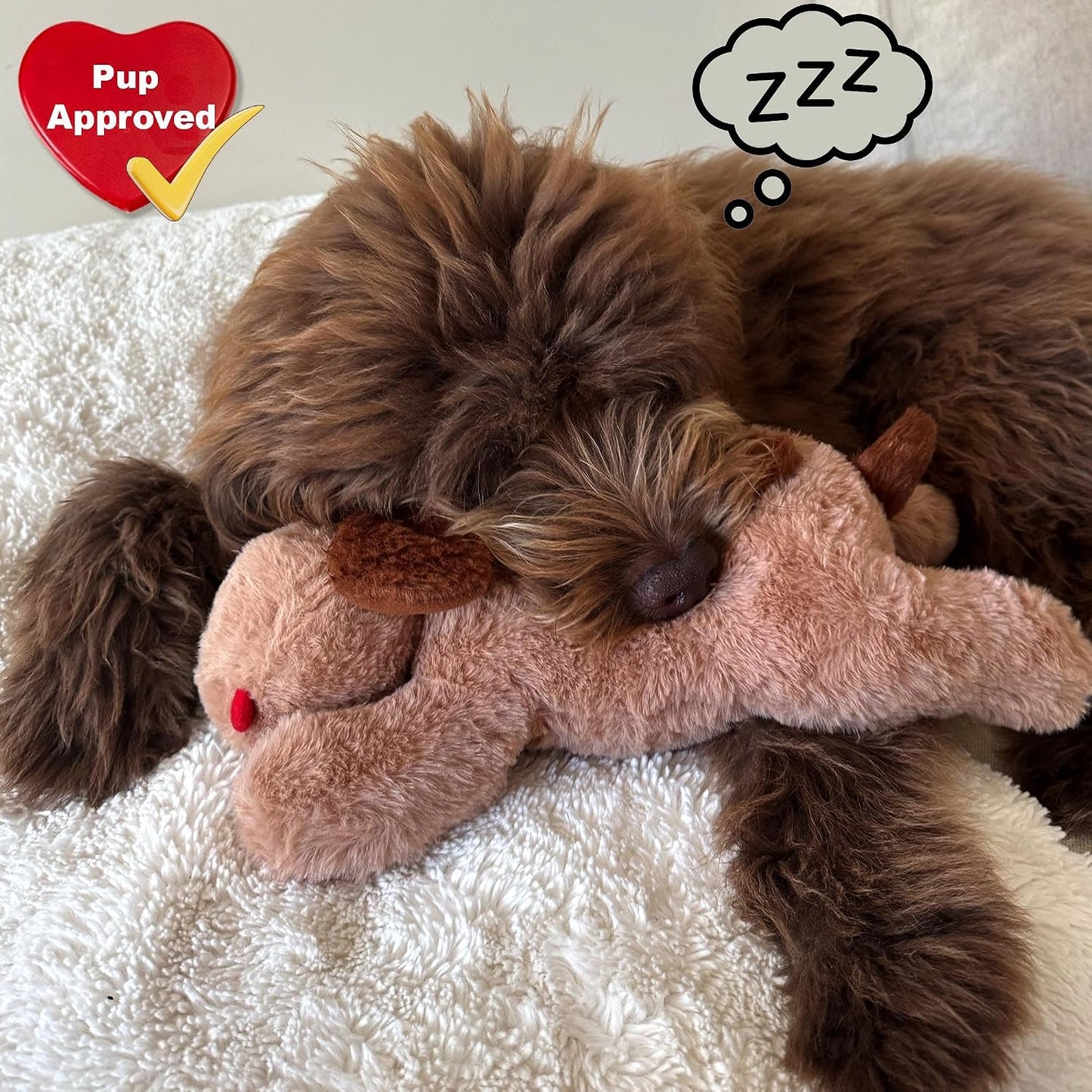 Packaging details for the iHeartDogs comfort cuddler pillow