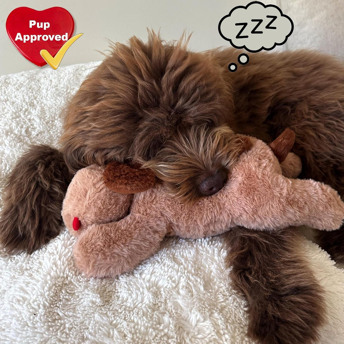 Packaging details for the iHeartDogs comfort cuddler pillow