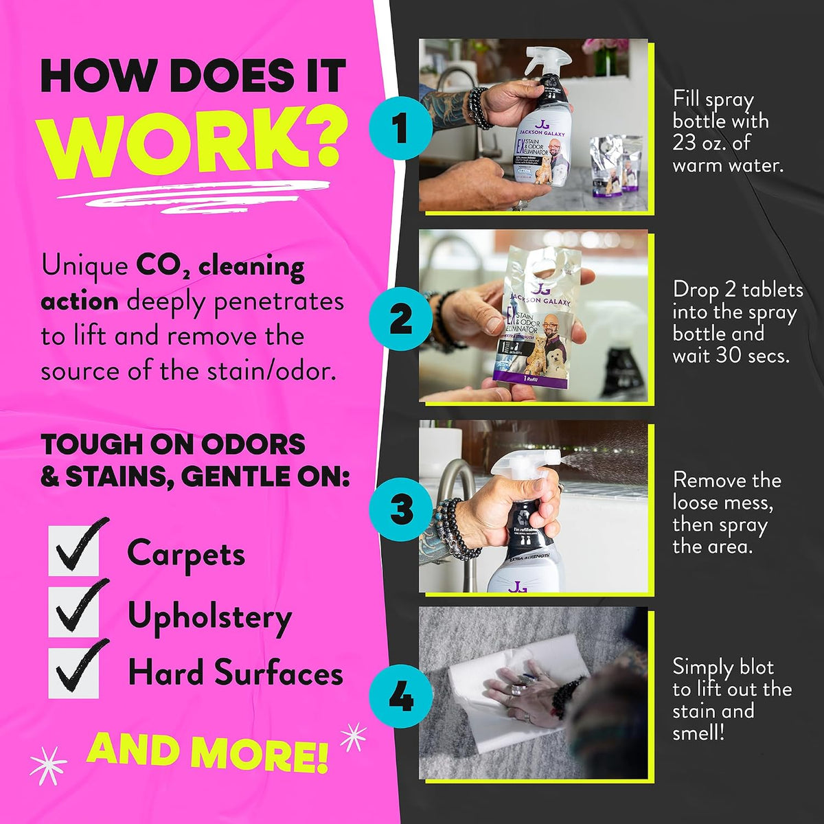 Jackson Galaxy pet odor eliminator instructions label view
