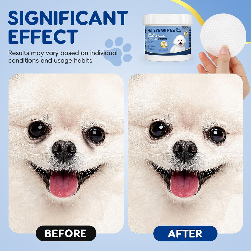 Safe daily dog eye discharge and mucus cleaning wipe application