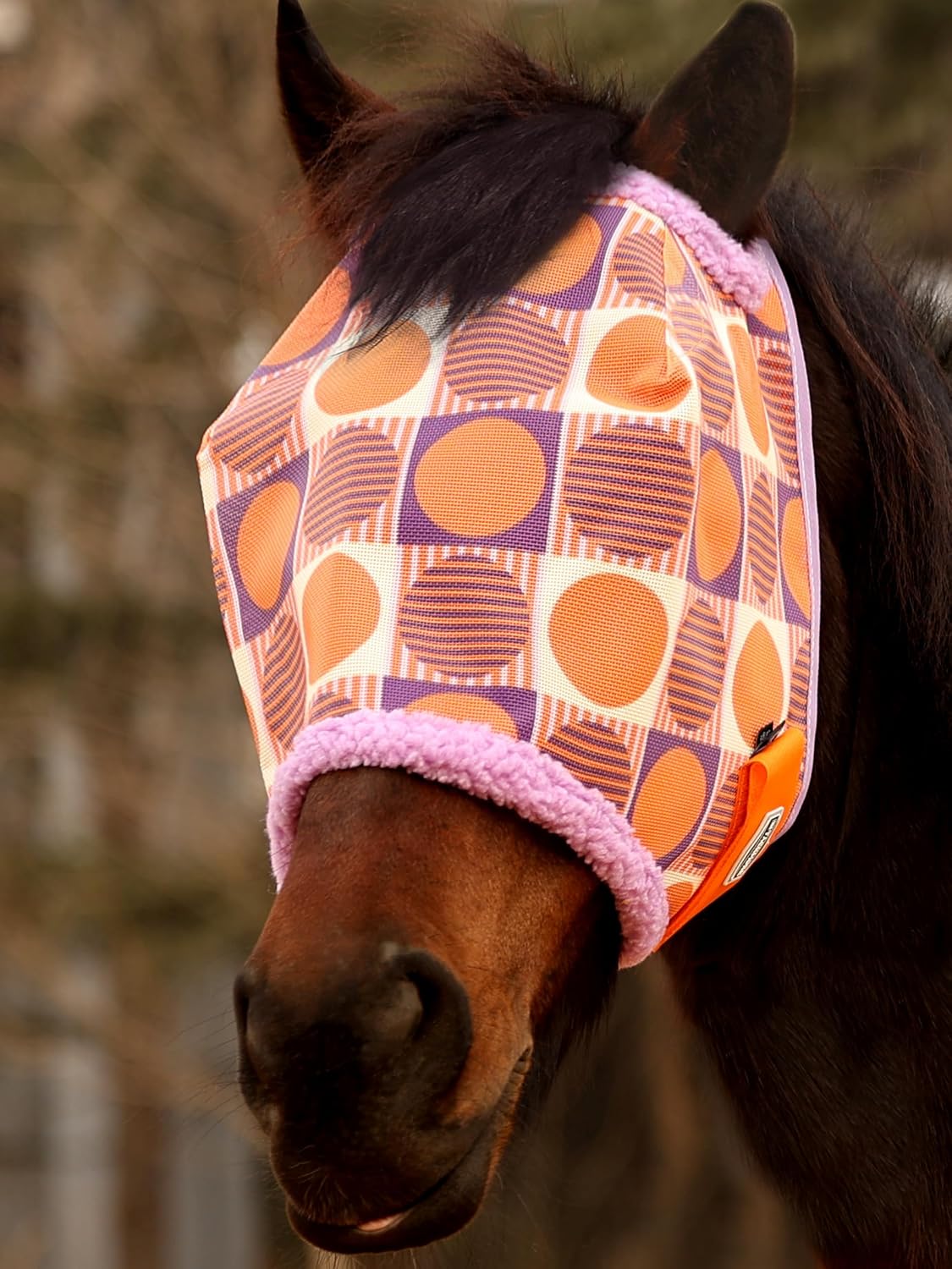 Tackmore Horse Fly Mask Without Ears, Breathable Structured Mesh for Horses, Soft Fleece Edging, UV Protection, Printed Turnout Mask for Pasture-Pink Print M - Image 10