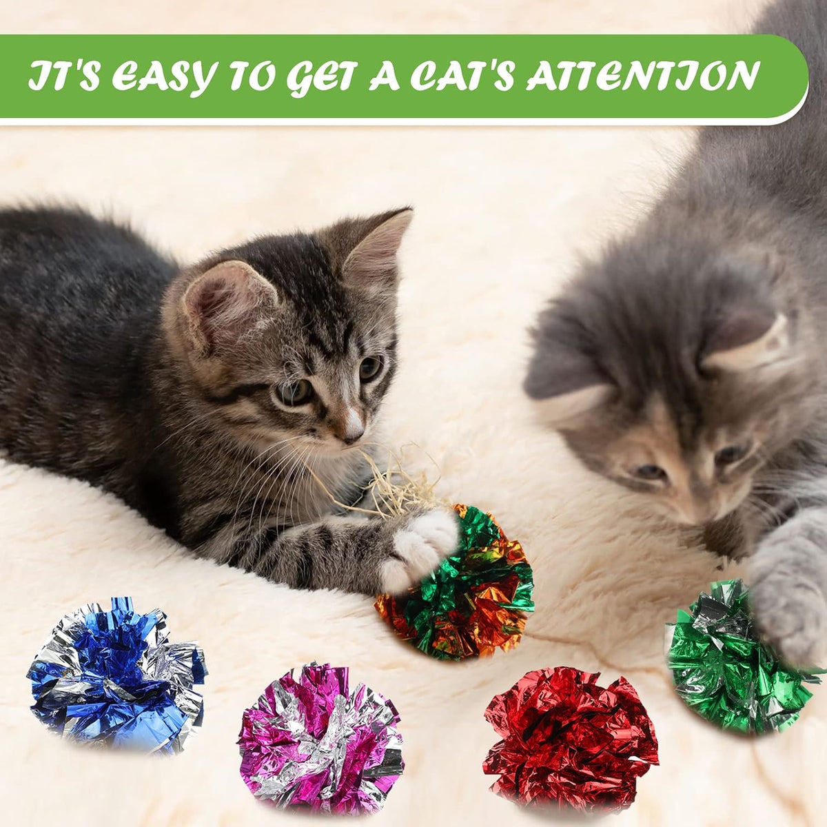 A cluster of colorful mylar crinkle balls highlighting the shiny metallic surface.