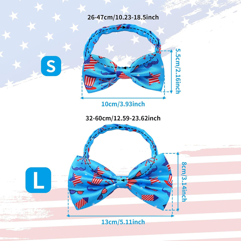 Thirty pack independence day pet bowties showing adjustable buckle straps