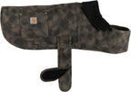 Carhartt dog coat brass rivet and label detail