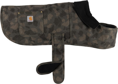 Carhartt dog coat brass rivet and label detail