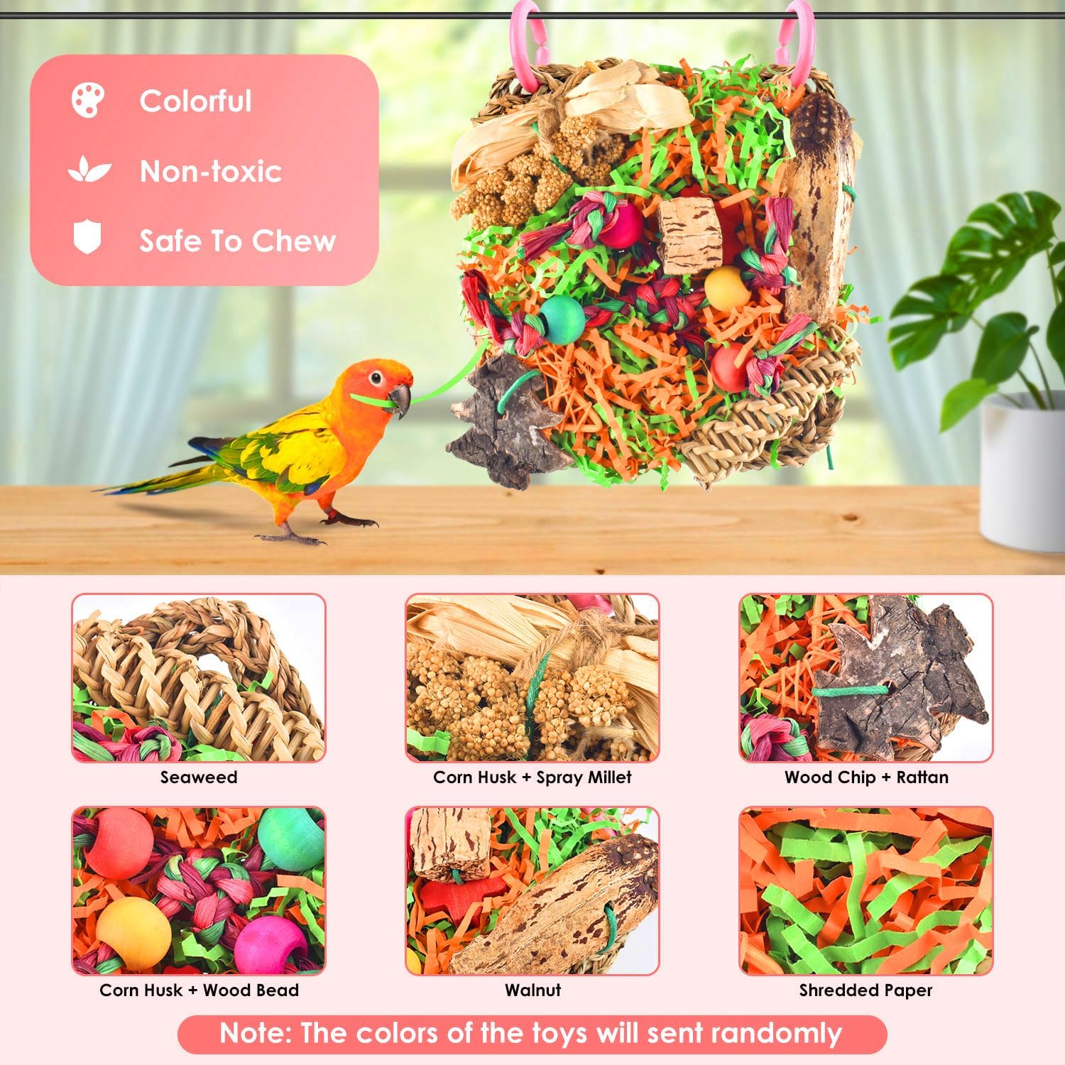 KATUMO cockatiel foraging wall toy decorated with natural corn husk and rattan balls