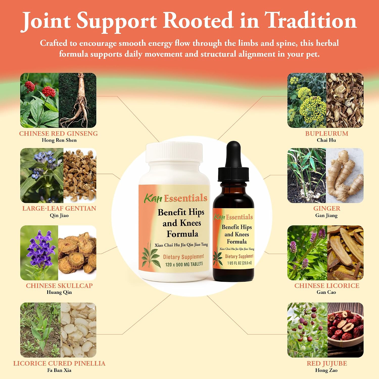 Kan Herb Company Benefit Hips and Knees Formula - Traditional Chinese Herbal Blend to Support Joint Comfort, Mobility, and Digestive Balance, Herbal Supplement Tablets for Pets, 120 Tablets - Image 4