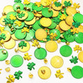 MARFOREVER St Patricks Day Decorations front view featuring gold coins and sponge shamrocks for party tables.