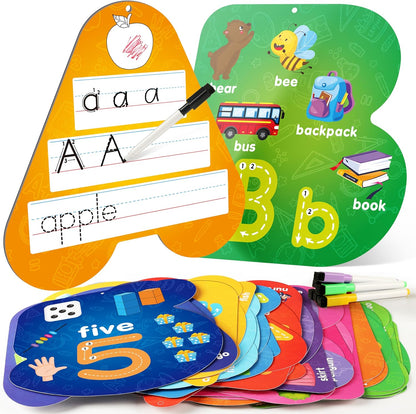 D-FantiX Dry Erase Number and Alphabet Flash Cards set front view showing reusable educational toddler writing cards