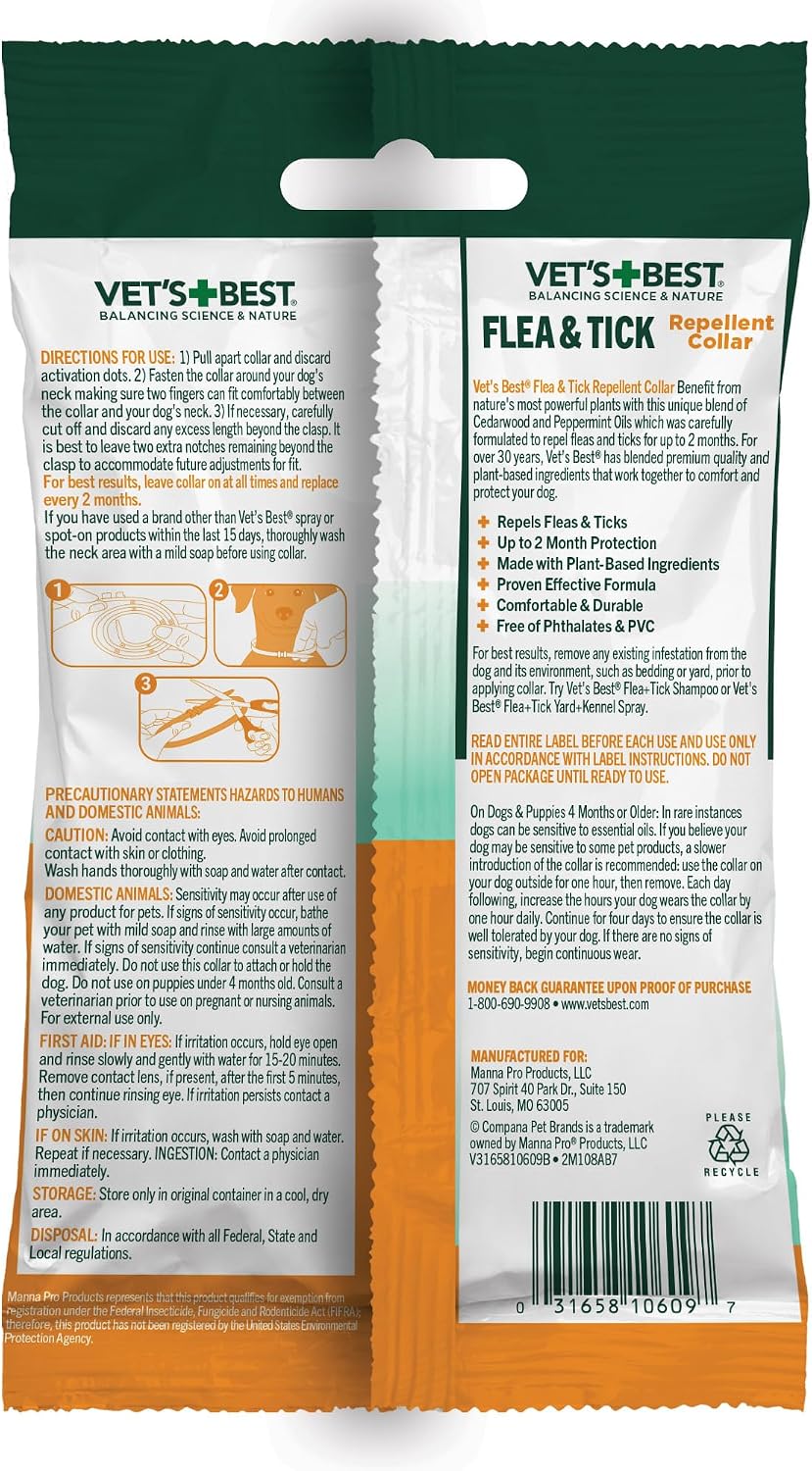Vet's Best dog flea collar showing plant-based ingredients label