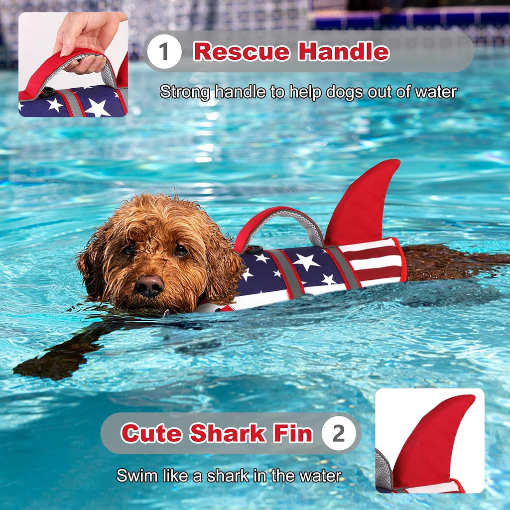 Side view of Dogcheer harness style pet swim vest showcasing adjustable belly straps and quick release buckles.