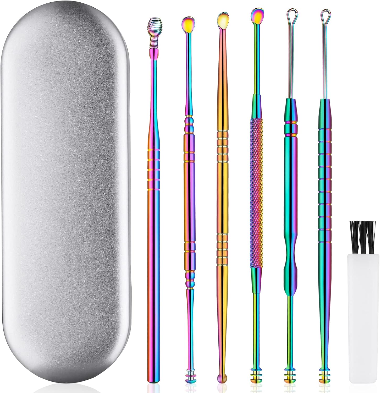 ECKXCH Ear Cleaning Kit front view of silver storage case and 6-piece toolset
