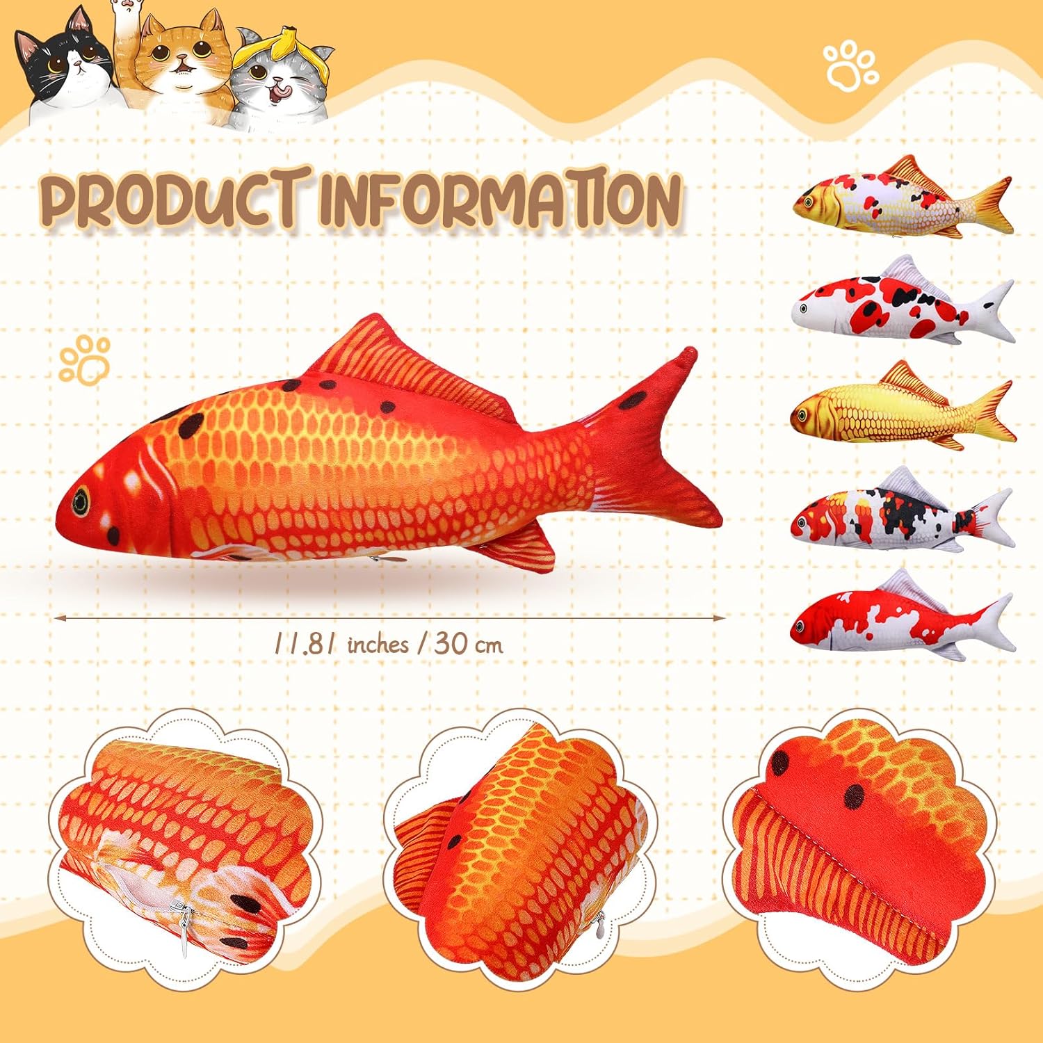 Barydat fish plush toy pillow collection showcasing six distinct realistic carp styles
