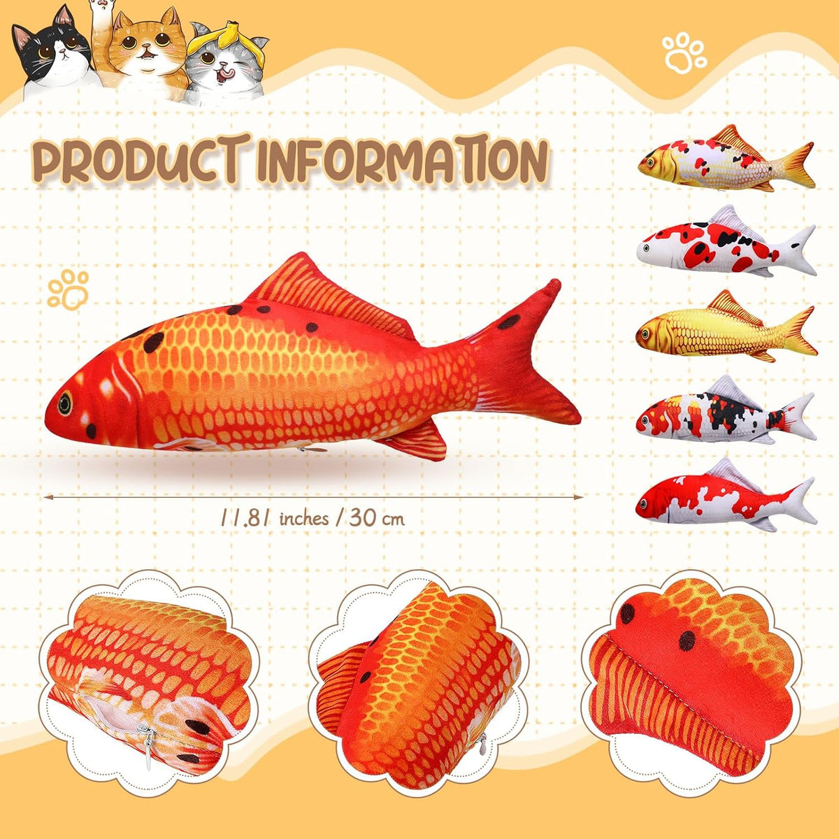 Barydat fish plush toy pillow collection showcasing six distinct realistic carp styles