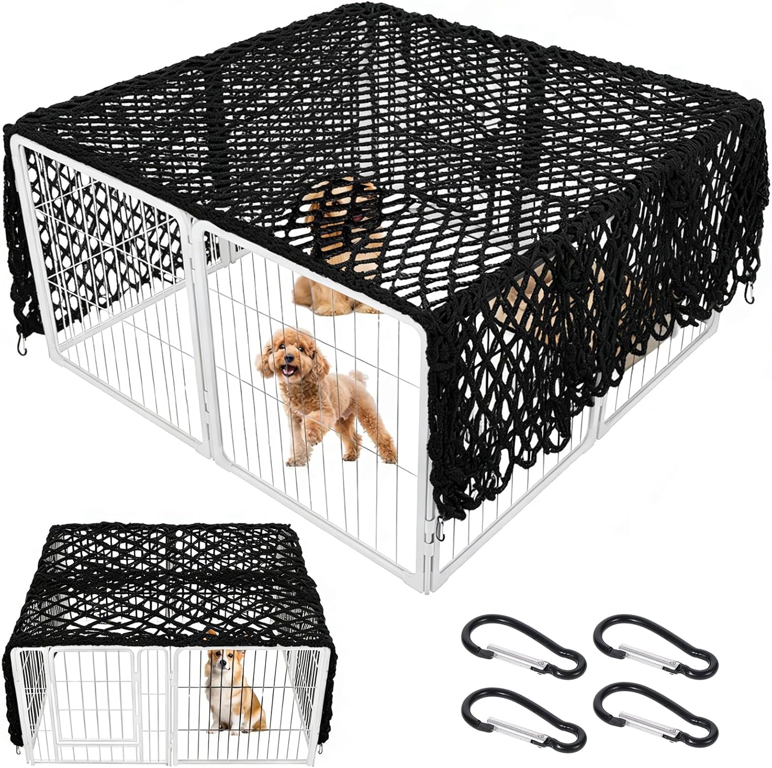 BOUTICOL dog playpen cover net front view on a white pet enclosure