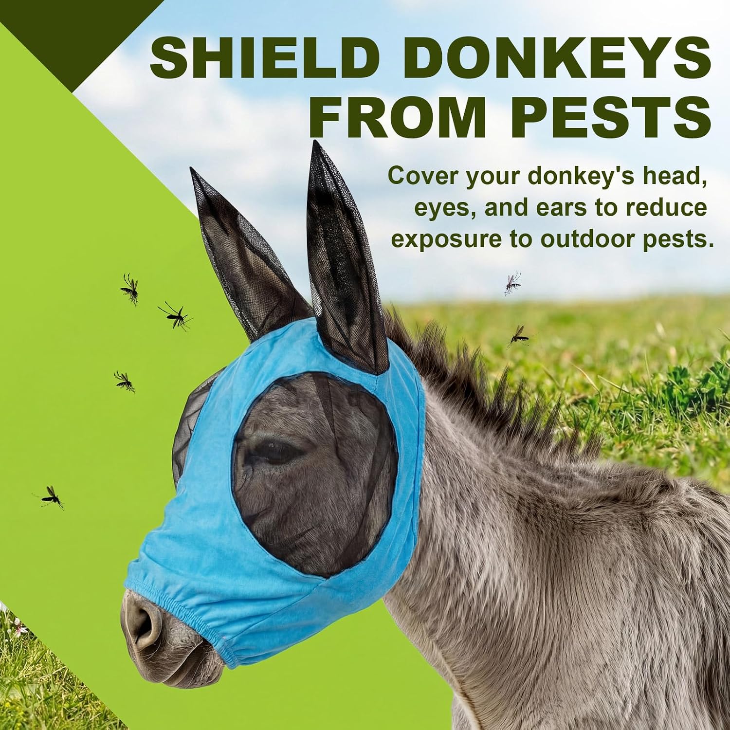 Folded Yeyeplum mini donkey fly mask showing portability