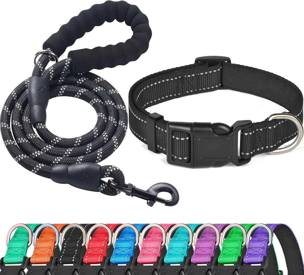 Ladoogo dog collar and leash set on medium dog