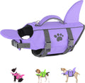 Dogcheer shark fin dog life jacket front view in taro purple