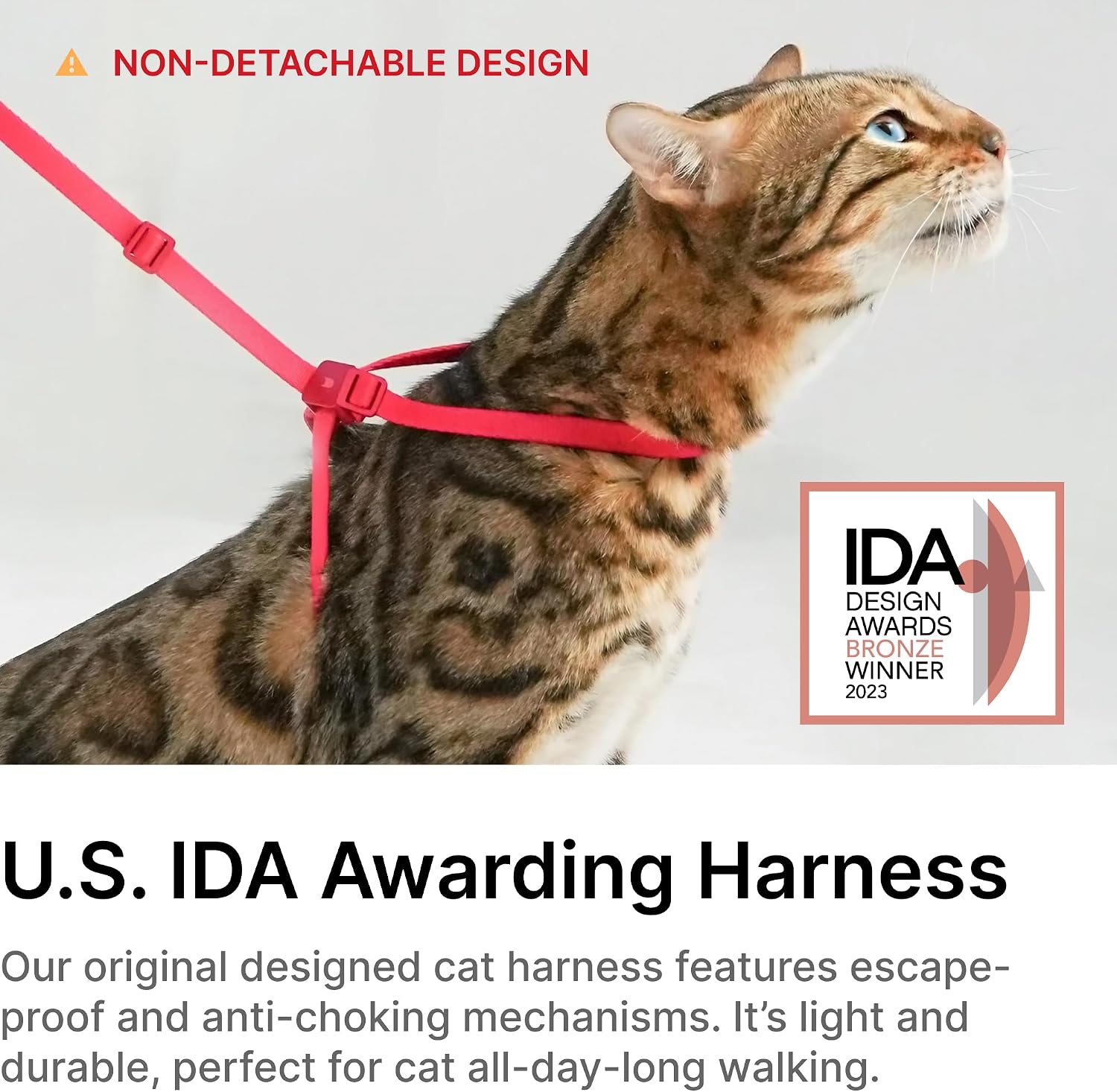 BuddyArmor anti choking adjustable kitten harness showing the award winning design details.