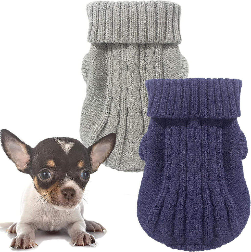 Kallfir's cutie XXS Dog Sweater, 2 Pieces Turtleneck Knitted Chihuahua Sweater Yorkie Teacup Dog Clothes Small Dogs Girl Winter Warm Sweaters Pet Cat Sweater Cold Weather Puppy Clothes XX-Small - Image 9