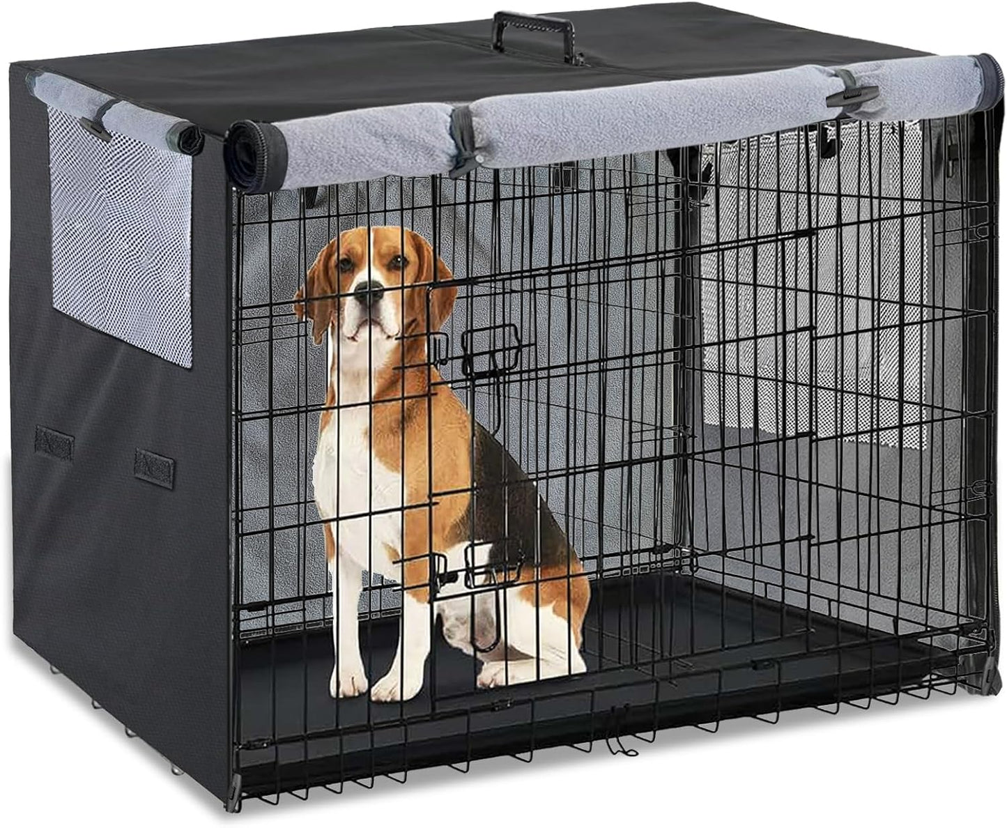 Dog Crate Cover 1200D Heavy Duty Polyester Built-in Anti-freezing Felt,for 48 inch Wire Dog Cage Winter Indoor Outdoor Protection,Waterproof Frostproof Large Dog Kennel Covers - Only cover (Black) - Image 10