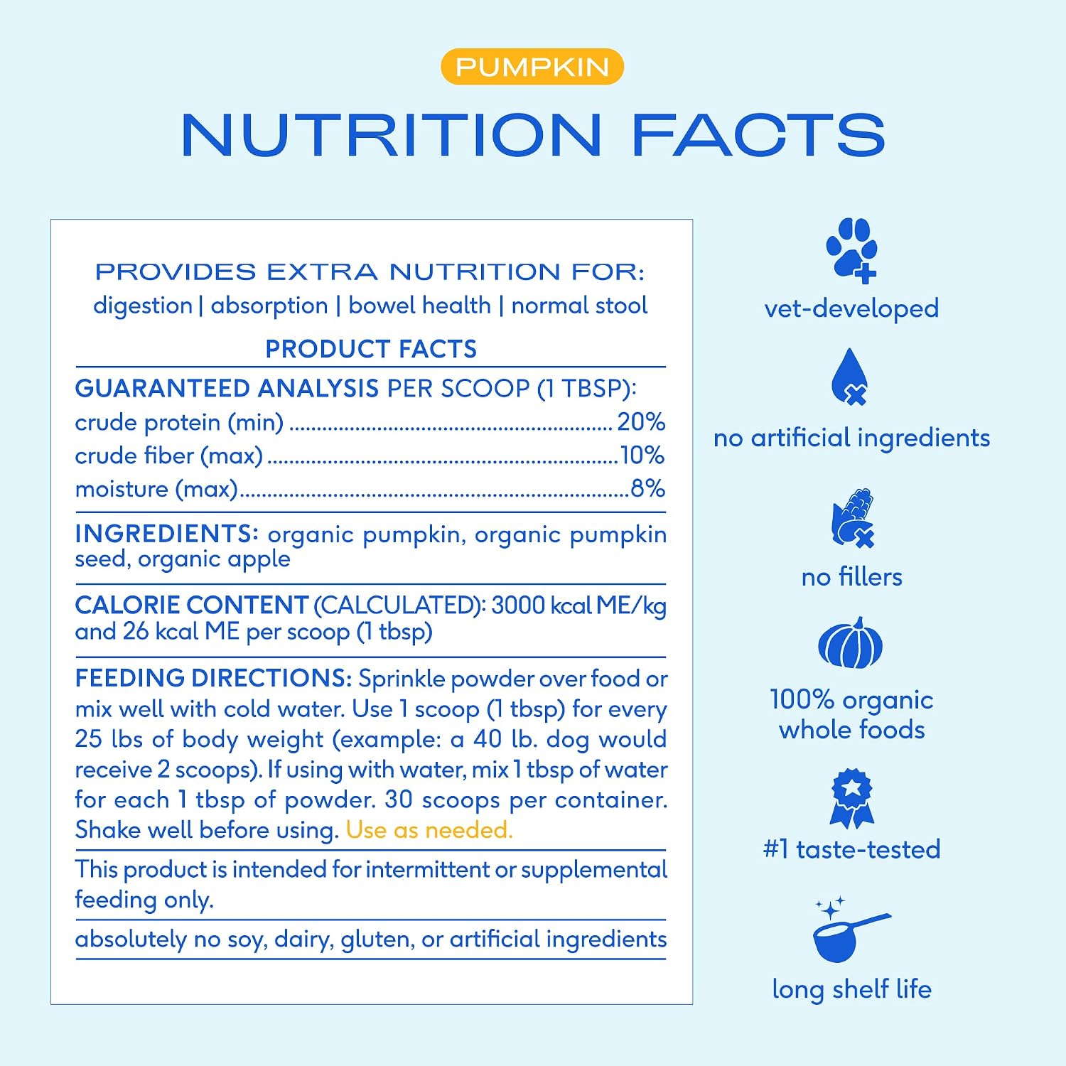 Instructions for mixing Native Pet pumpkin powder with water