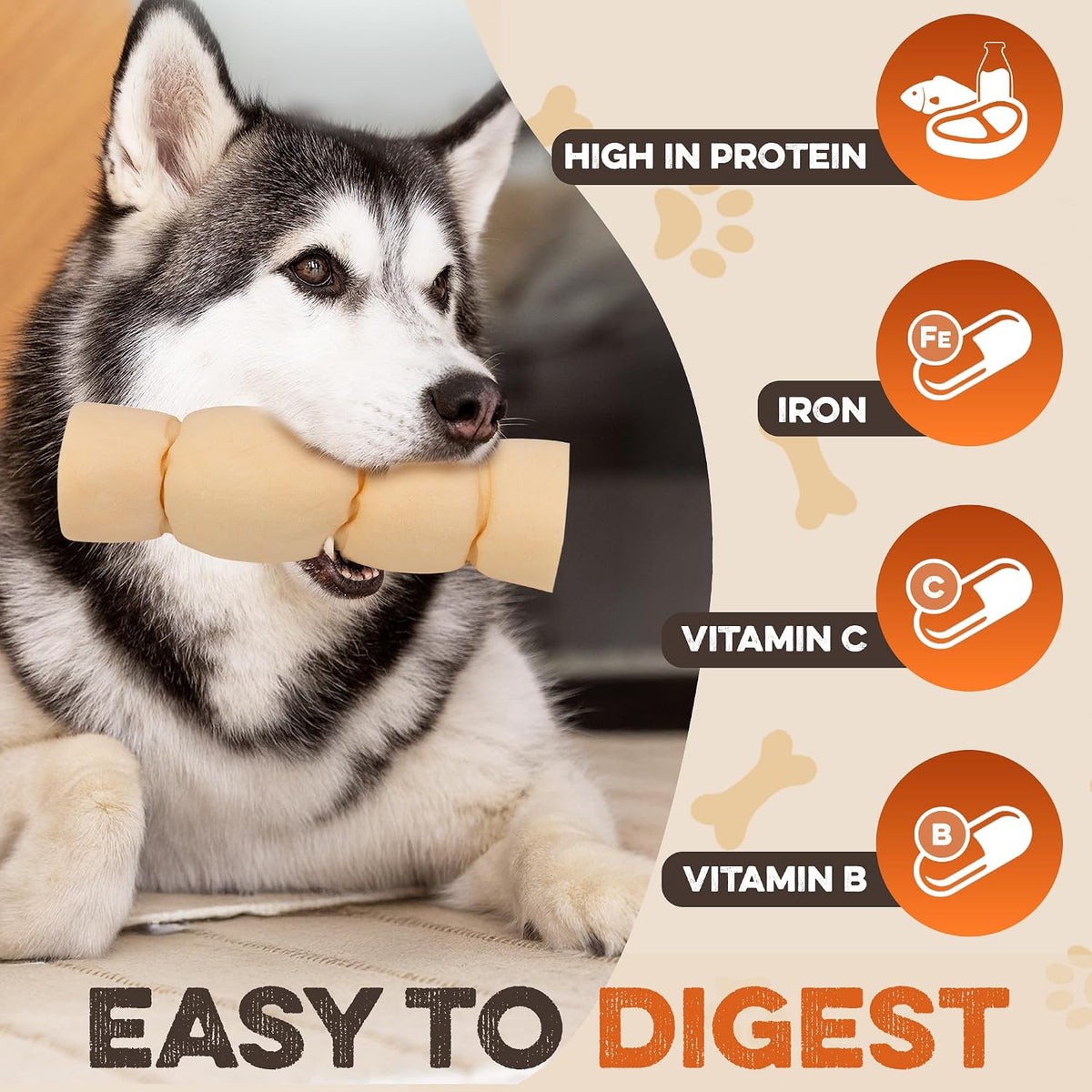 Digestible and high protein natural pet chews close up view